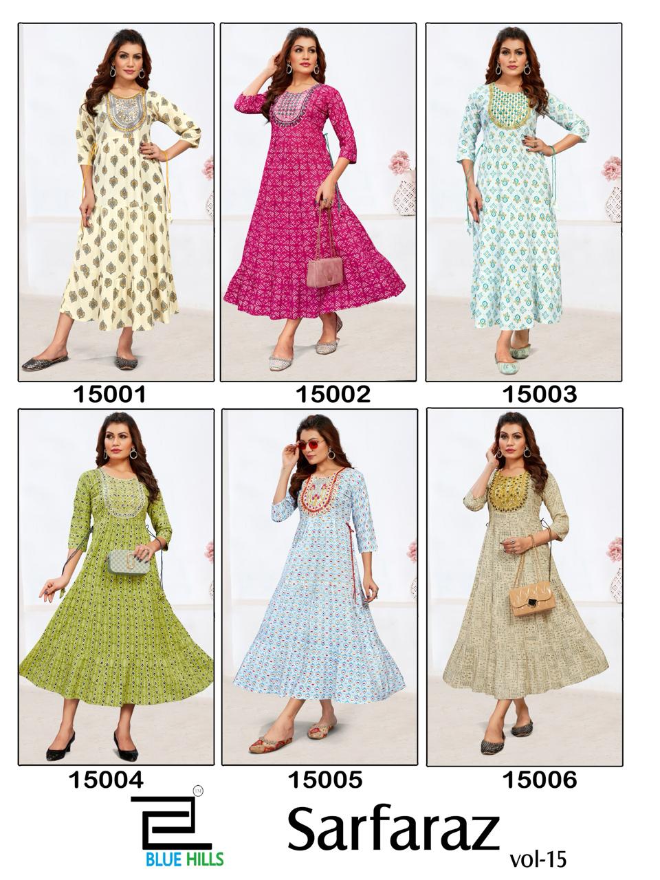 Sarfaraz Vol 15 By Blue Hills Long Printed Kurtis Wholesale Market In Surat With Price